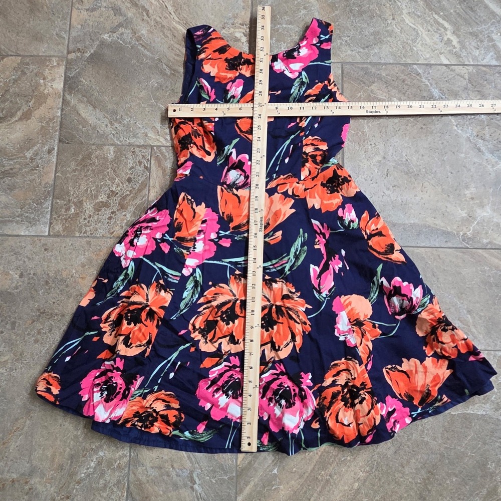 PREMISE DRESSES Navy Blue Floral Print Fit Flare Dress Size 4 Orange‎ Pink Party - Picture 4 of 9